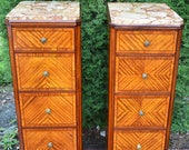 1900s Pair of French Louis XVI Satinwood Marble top bedroom chest Lingerie Stand