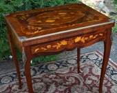 1900s Antique French Louis XV Walnut and Satinwood Inlaid Flip top Game Table