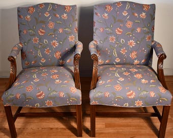 1940s PAIR of English Chippendale Mahogany spring-seat Side chairs