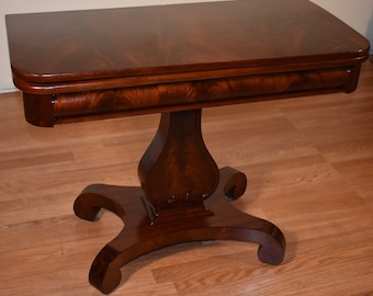 1860 Antique Empire Crotch Mahogany flip top game table card table / console
