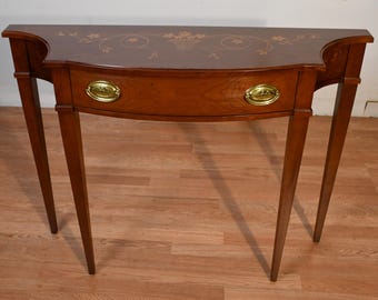1980s HARDEN English Regency style cherry inlaid console table