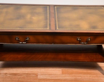 1940s English Regency Style Mahogany & Leather top Coffee table