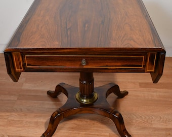 1900s Antique English Regency Rosewood Pembroke drop-leaf side table