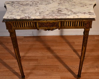 1920 Antique French hand painted & Marble top console table
