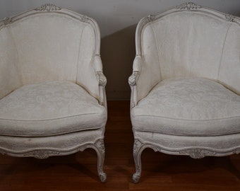 1920 Pair French Louis XV hand painted fireplace Chairs Living room side Chairs