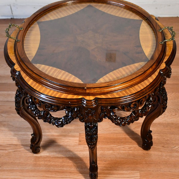 Antique Table With Glass Tray Top Etsy