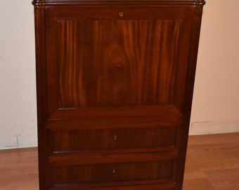 1900s Antique French Louis XV dark mahogany  Secretary desk chest of drawers