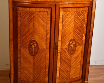 1900s Antique French Louis XV Satinwood inlaid & marble top wardrobe / dresser