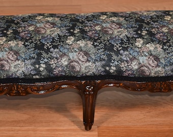 1880s Rare Antique French Louis XV carved Walnut 6 legs footstool ottoman