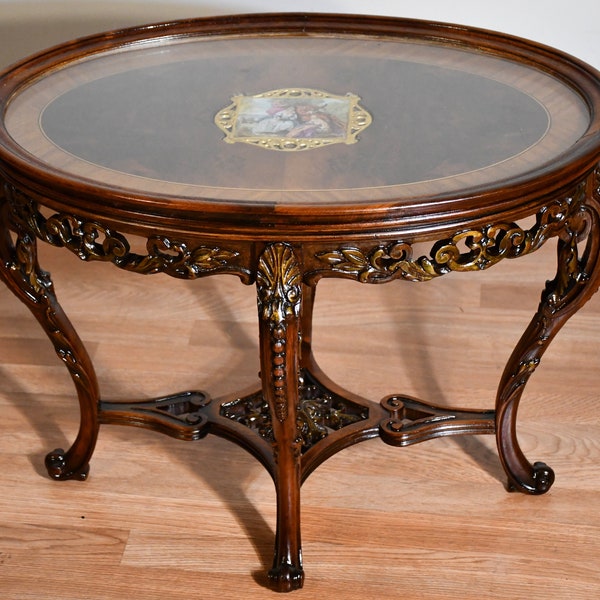 Antique Table With Glass Tray Top Etsy