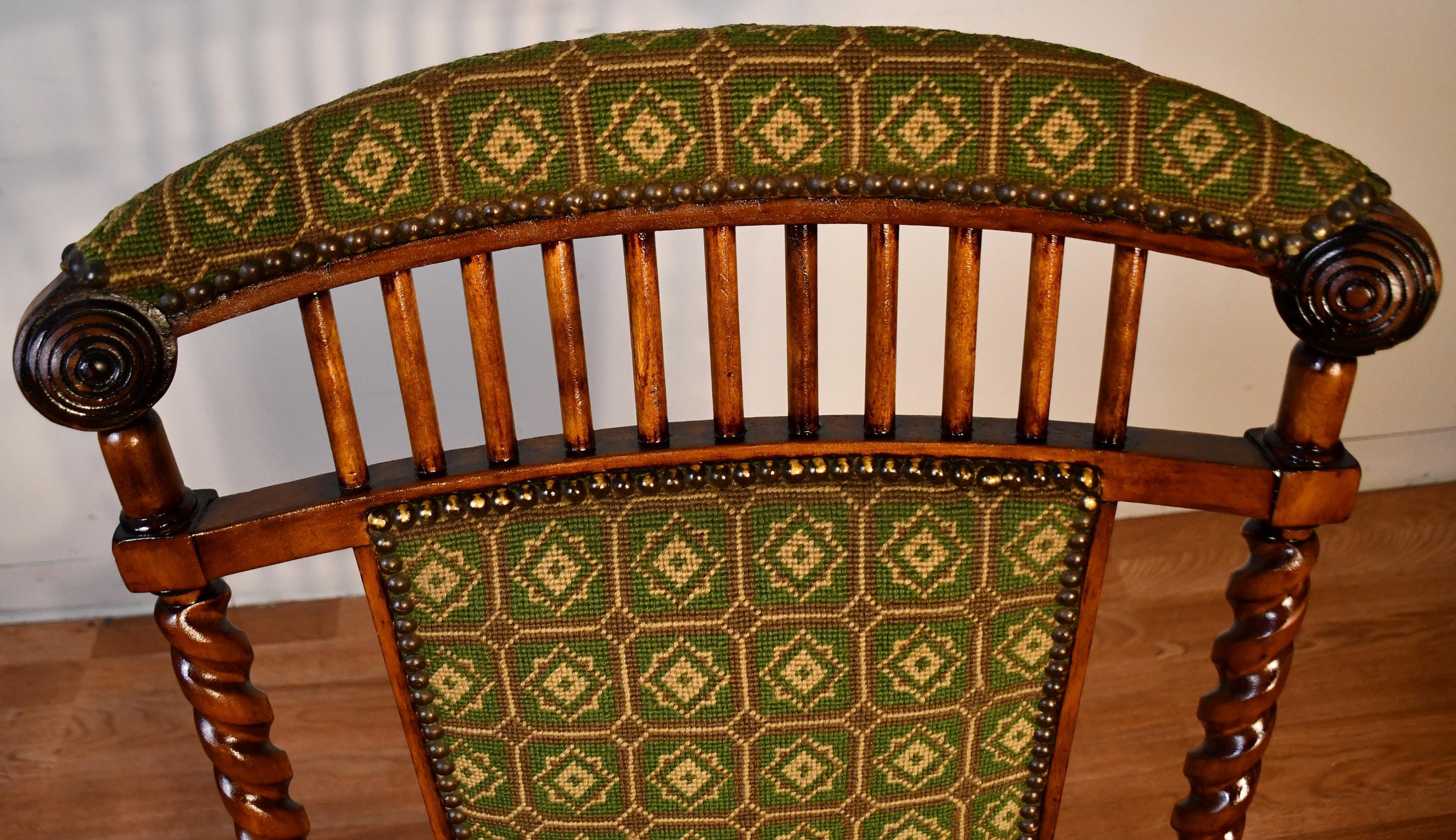 1870 Antique George Hunzinger Barley Twist Mahogany Needlepoint Rocking ...