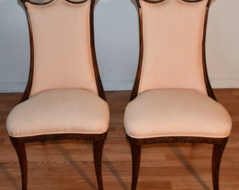 1930s Antique French Carved Mahogany pair of living room chairs / accent chairs
