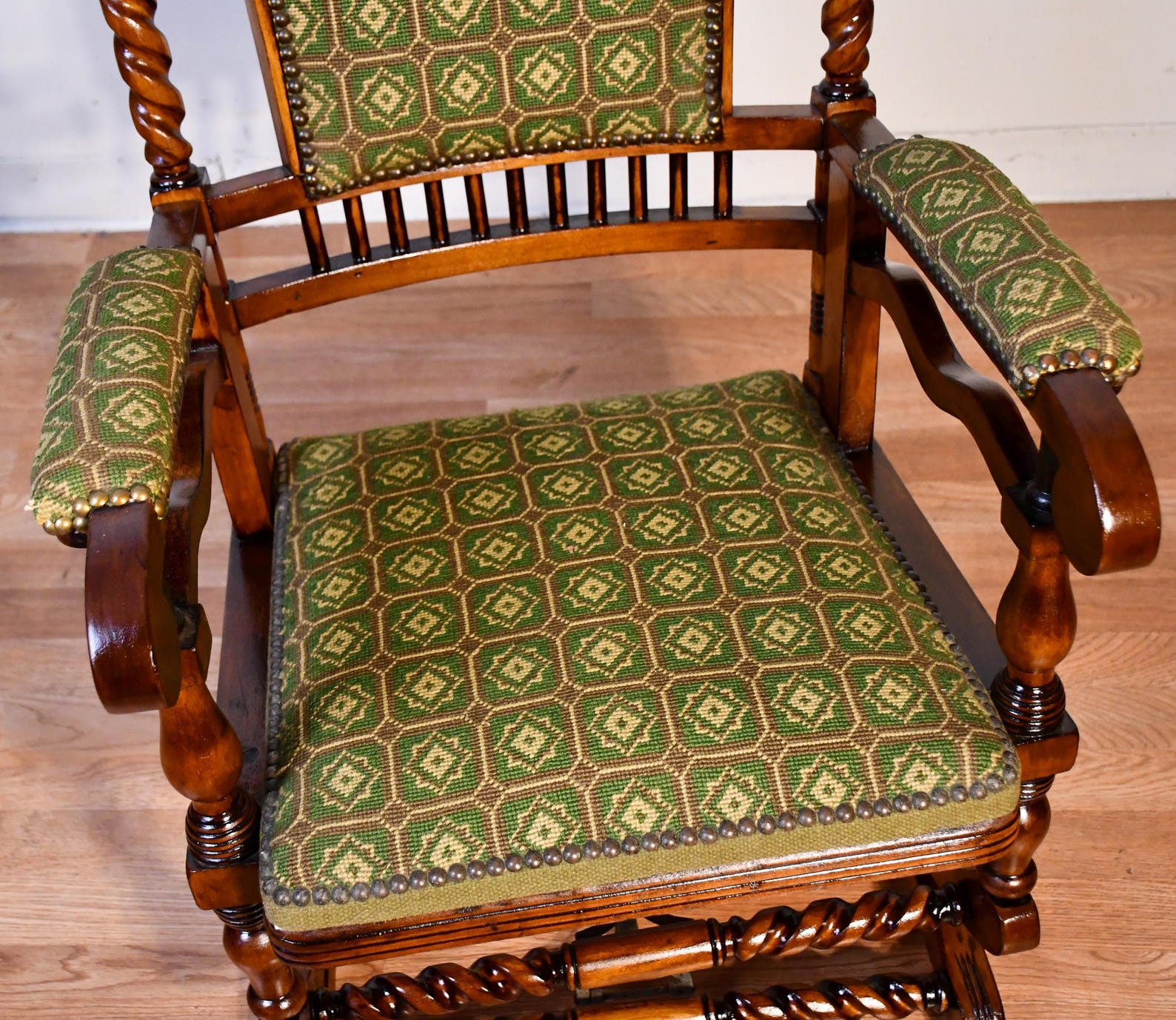 1870 Antique George Hunzinger Barley Twist Mahogany Needlepoint Rocking ...
