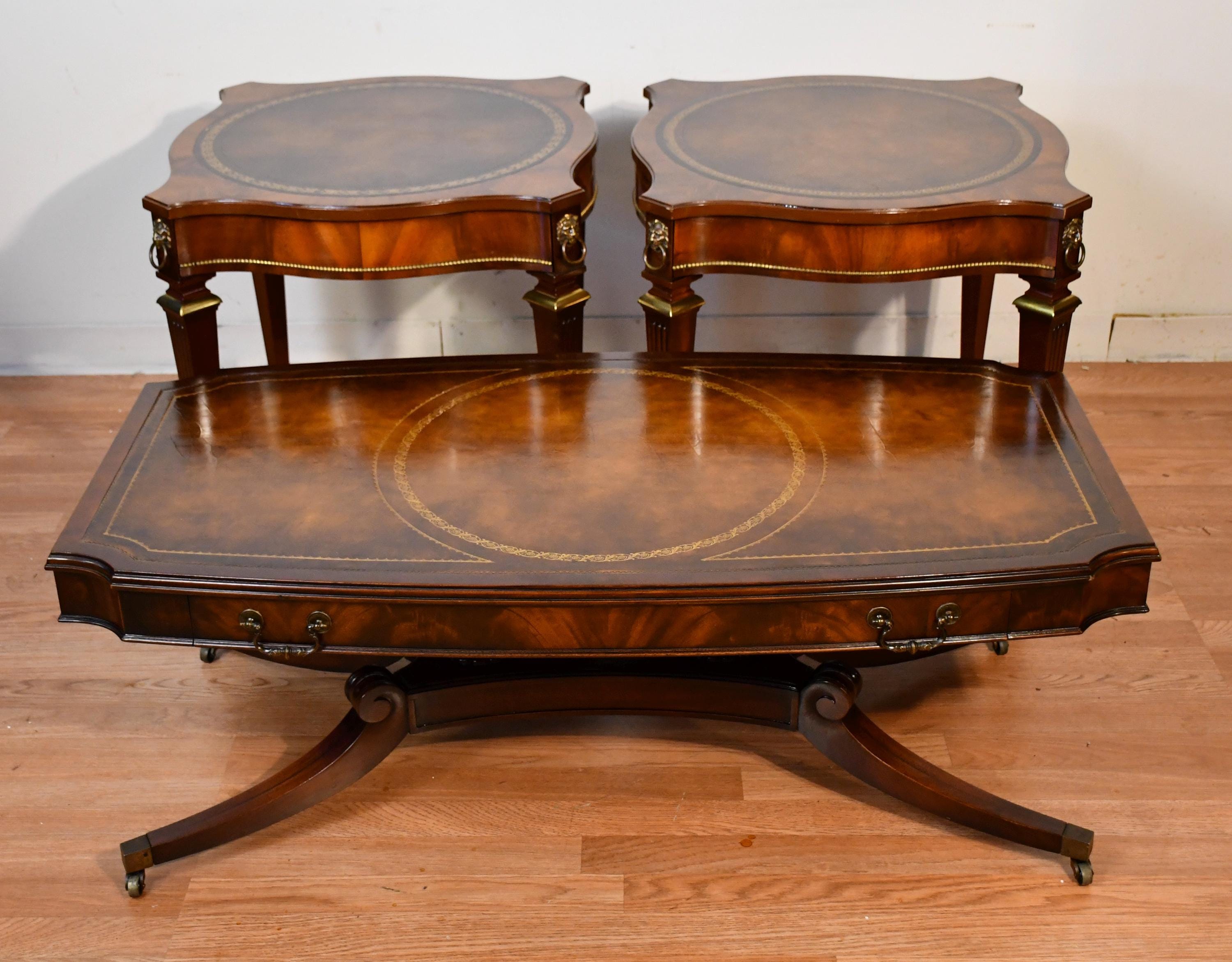 1930 Weiman English Regency Mahogany Leather Top SET Coffee Table