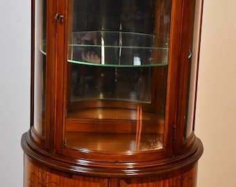 1920 Antique French Louis XV Walnut & Satinwood China display cabinet  / Vitrine