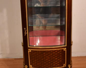 Antique Paul Sormani French Louis XV Mahogany inlay display cabinet Vitrine