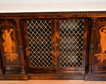 19th Century Antique English Regency Rosewood & marble top Credenza / sideboard