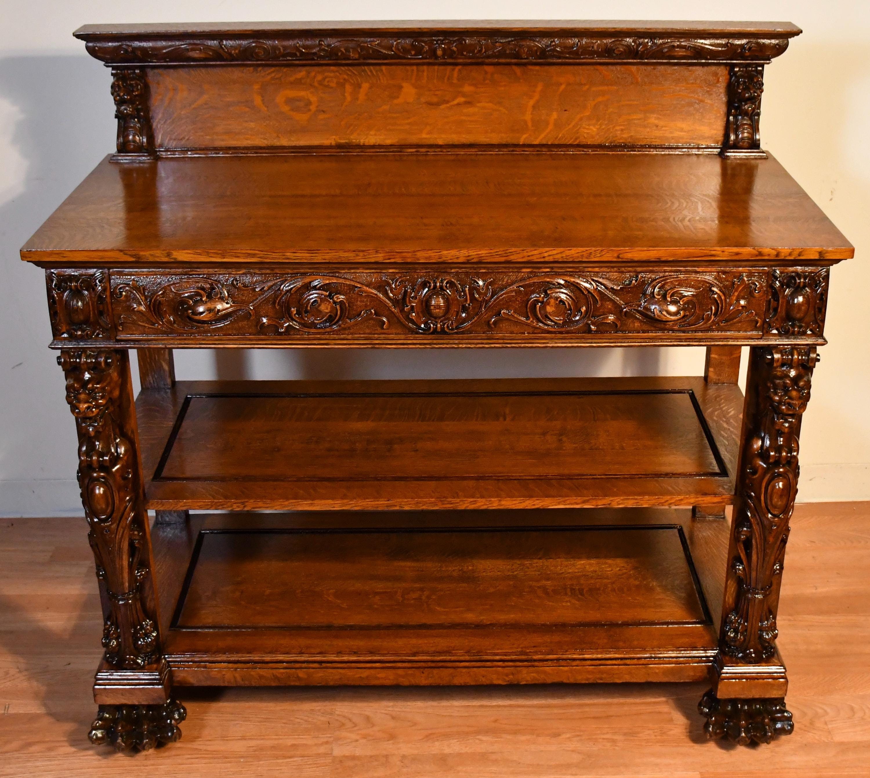 1900 Antique RJ Horner Tiger Oak Carved Griffin Server / Buffet - Etsy