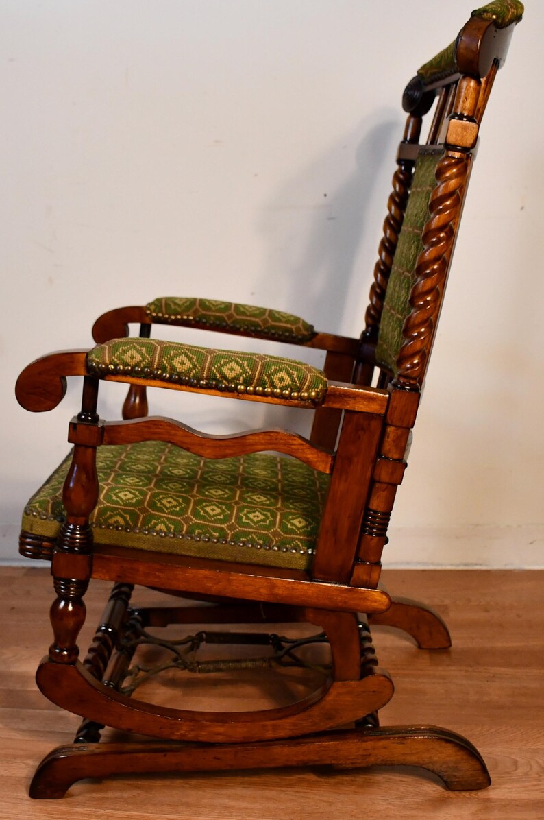 1870 Antique George Hunzinger Barley Twist Mahogany Needlepoint Rocking ...