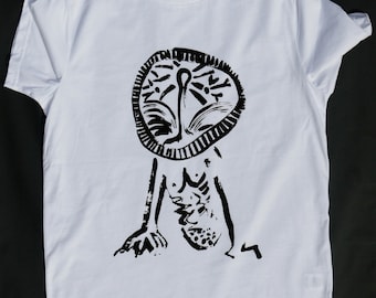Hand printed t-shirt, organic cotton clothes, screen print, art, unisex fashion, white tee