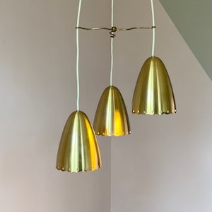 Vintage Set of 3 Golden Bell brass pendant Denmark Mid-Century
