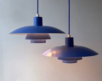 2x lampade a sospensione vintage PH4/3 in blu di Poul Henningsen per Louis Poulsen