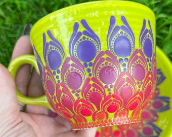 handpainted fiestaware lemongrass teacup and saucer