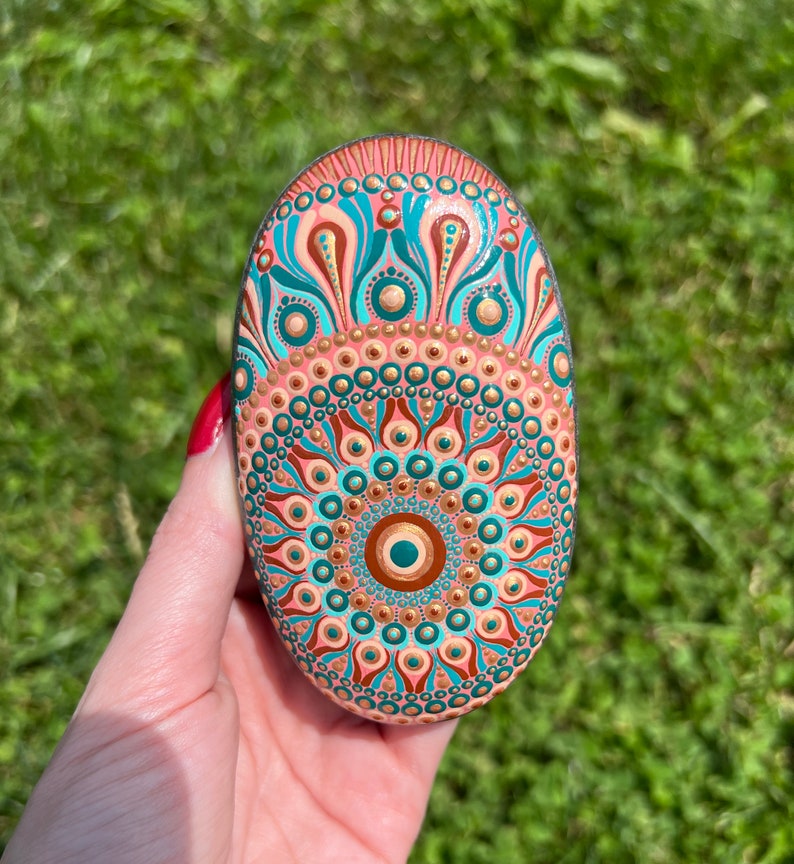 Boho Handpainted Stone for Office Handmade Gift for Friend Rock ...