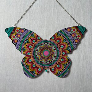 Resin Butterfly Wall Hanging: Dot Mandala Art, Sterling Silver Chain