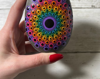 Dot mandala rainbow river rock