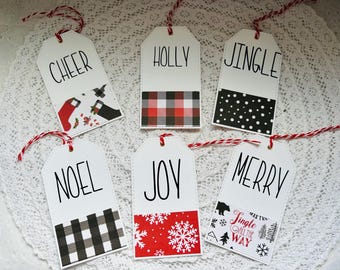 Minimalistic Gift Tags, Farmhouse Gift Tags, Christmas Tags, Christmas Labels, Set of 6