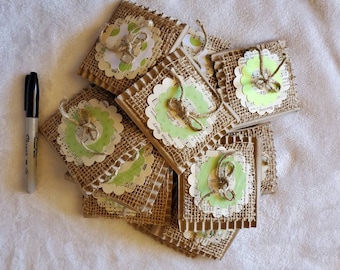 Junk Journal Embellishments, Scrapbook Embellishments, handmade Embellishments, rustic Embellishments, green Embellishments, album ephemera