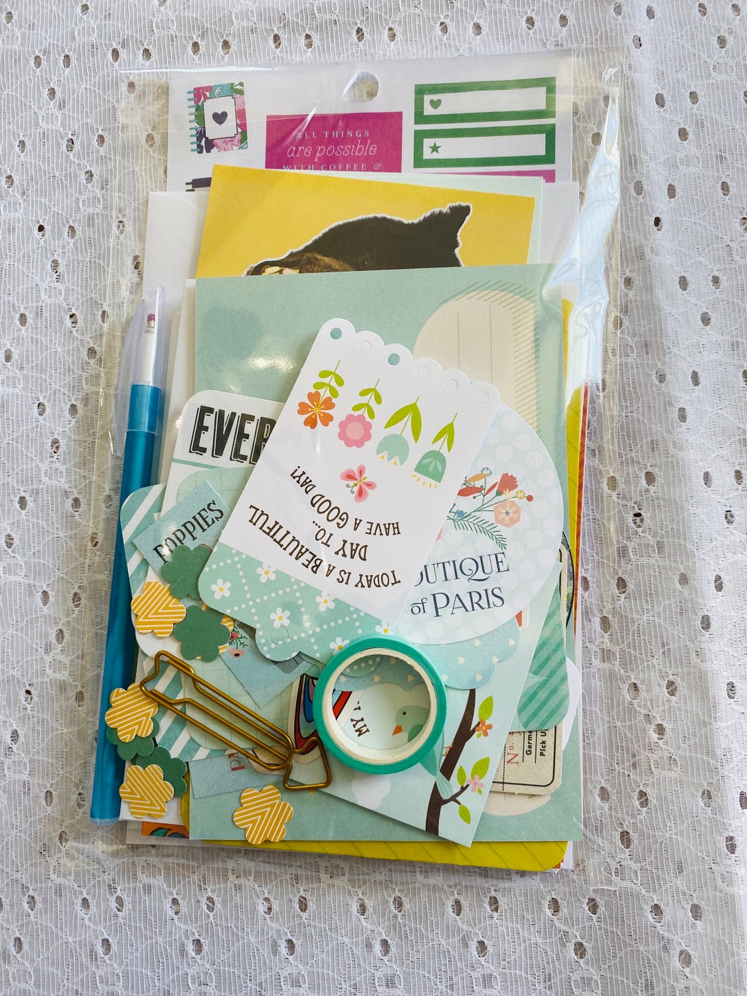 Blue and Yellow Stationery Set Stationery Grab Bag Penpal Etsy