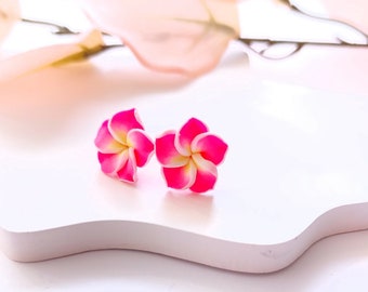 Ohrringe Fimo Frangipani Blume Blüte rosa weiß