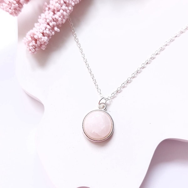 Necklace rose quartz pink gemstone cabochon pendant