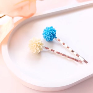 Hair clips flower chrysanthemum blue hairpin #1