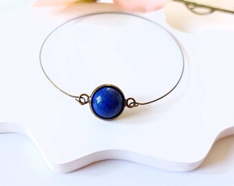 Bracelet lapis lazuli gemme spirale fil bronze