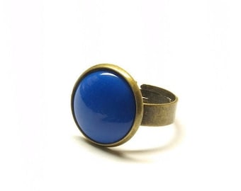 Ring Stein Cabochon vintage Resin Glas Polymer Clay Harz blau bronze  silbern