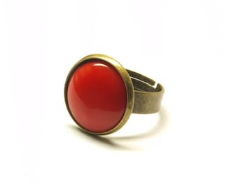 Ring Stein Cabochon vintage Resin Glas Polymer Clay Harz rot bronze  silbern