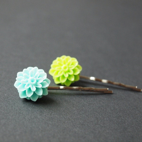 Hair clip set flower chrysanthemum green hair pin