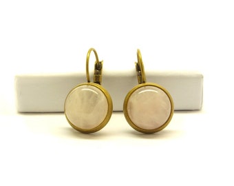 Earring Rose Quartz cabochon Brisur Bronze pink #2