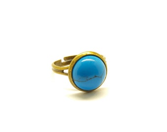 Bague bronze vintage de pierre turquoise cabochon