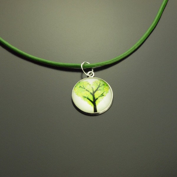 Chain Leather cabochon glass tree green Life tree