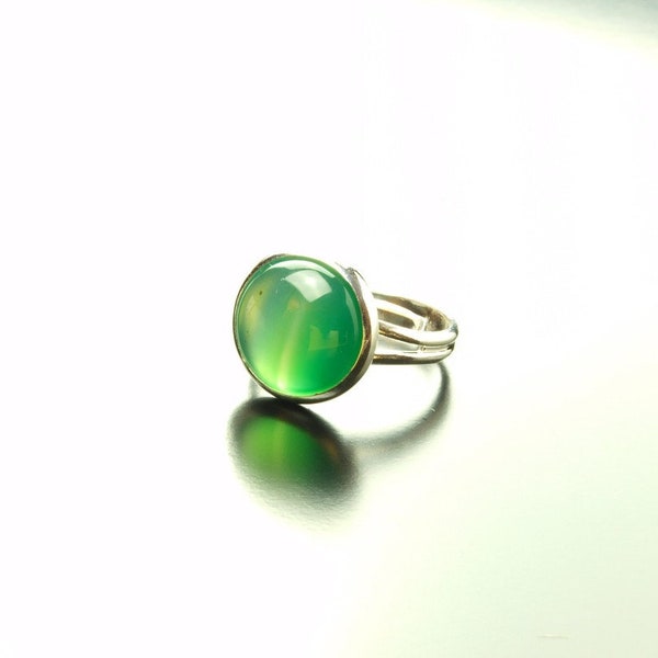 Bague argent de pierre gemme agate verte