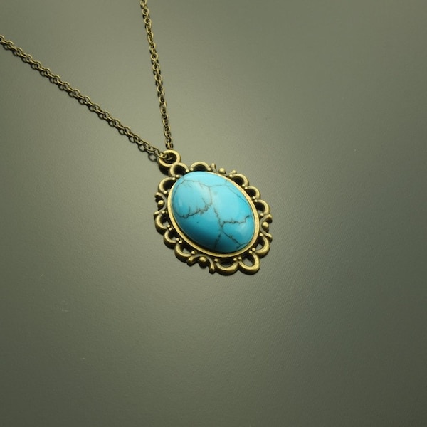 Chain Turquoise niebieski kamień wisiorek brąz #1