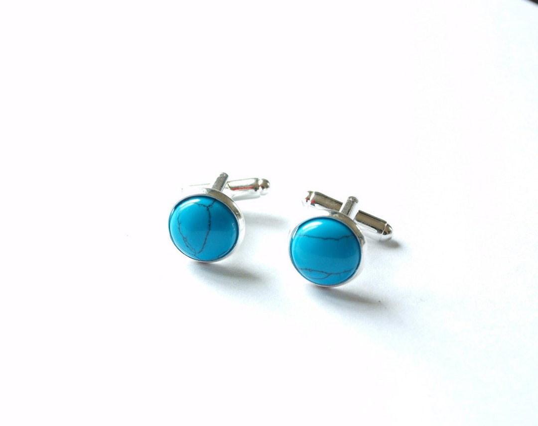 Cuff Buttons Gemstone Turquoise Blue Cabochon - Etsy