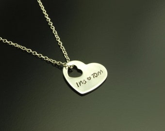 Chain Pendant Name Initials Heart Engraving Text Wish Love Friendship Date