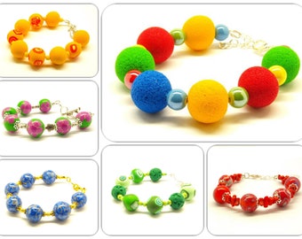 Bracelet of choice made of handmade polymer clay beads colorful yellow orange blue green red pink Fimo bangle