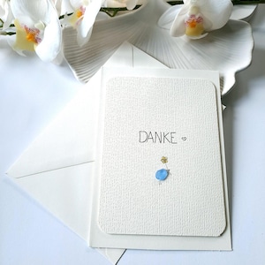 Dankeskarte mit kleinem blauen Seeglas-Vögelchen, Danke, Klappkarte mit Umschlag