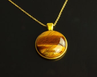 Collier Tigers eye pendentif pierre précieuse or noble